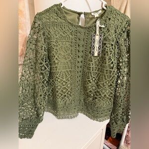 Ultra Pink Olive Green Crochet Lace Blouse